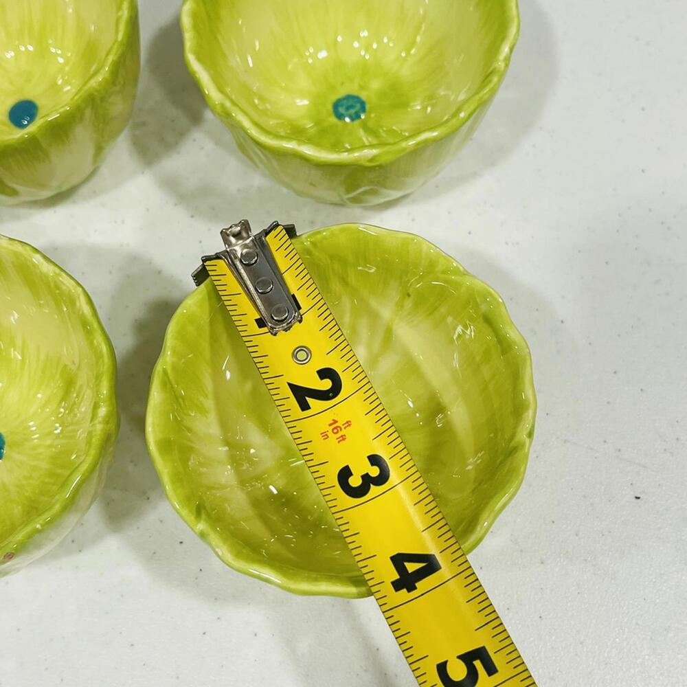 Pier One Green Leaf Cabbage Lettuce Condiment Small Ice Cream Bowl set of 4 - Picture 2 of 7